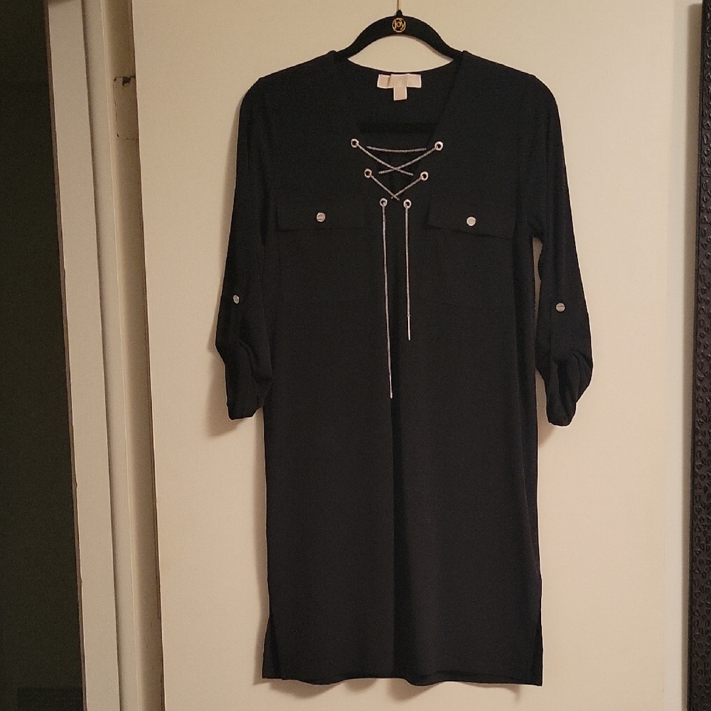 MICHAEL Michael Kors Black Lace-Up Long Sleeve Dress